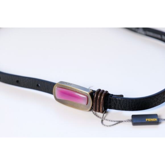FENDI Rare Vintage Pink Stone Black Leather Belt (Size 70cm, 28in) main image 10